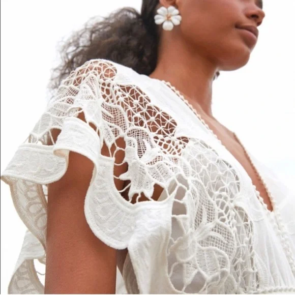 NWOT Farm Rio Off White Richelier MIDI Tiered Dress Eyelet Embroidery size XS - Picture 4 of 12